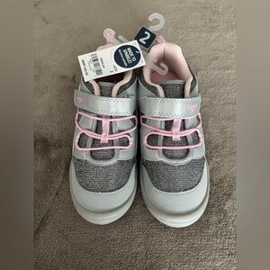 NWT OshKosh B'gosh Gray and Pink Velcro Sneakers Sporty & Sparkly Design